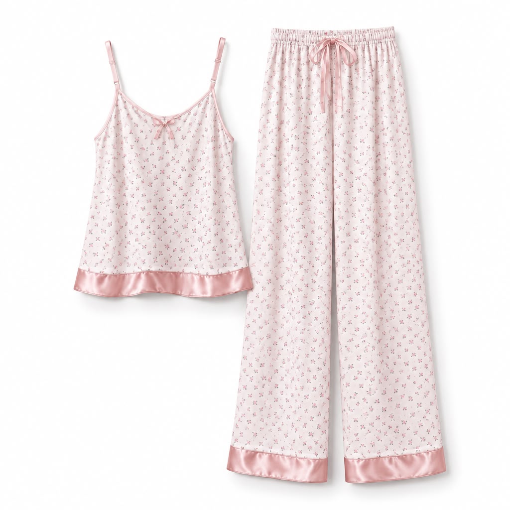 Ladies Long PJ Pants -vest combo in Pink