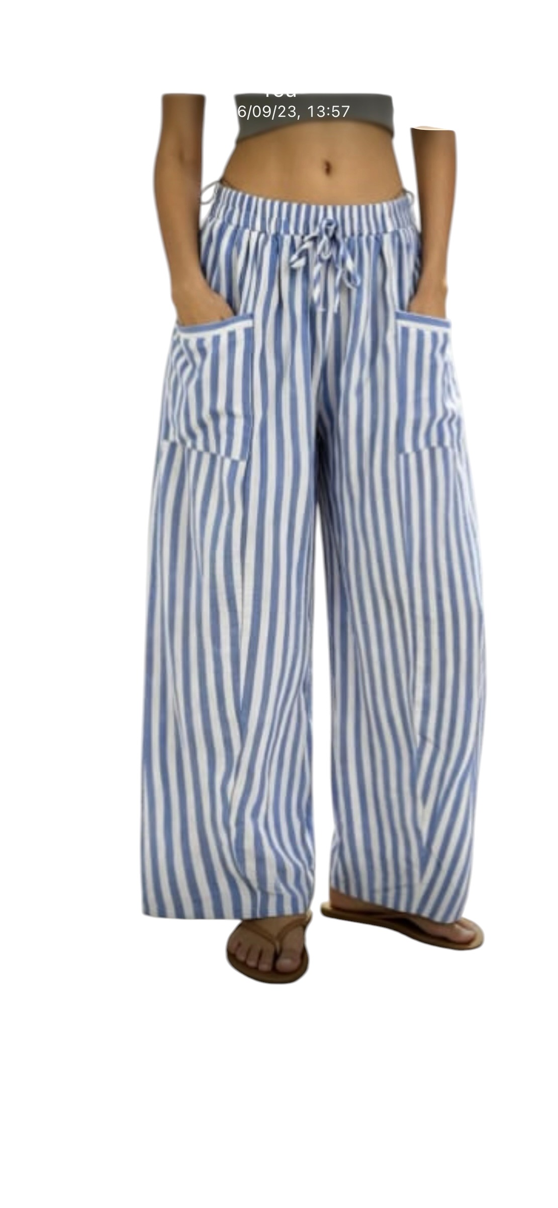 Stripe Wide Leg Pants — Light Blue