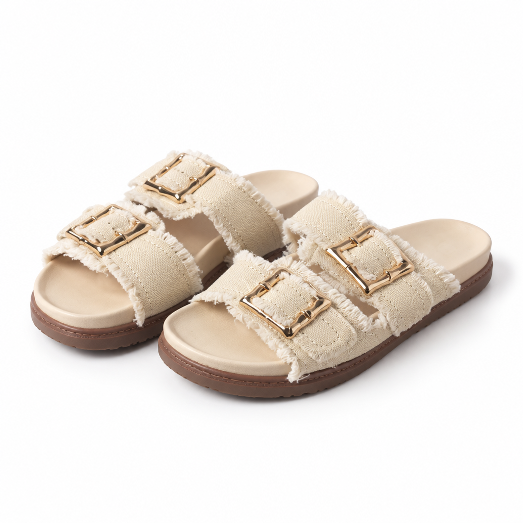 Double Buckle Slide - Beige