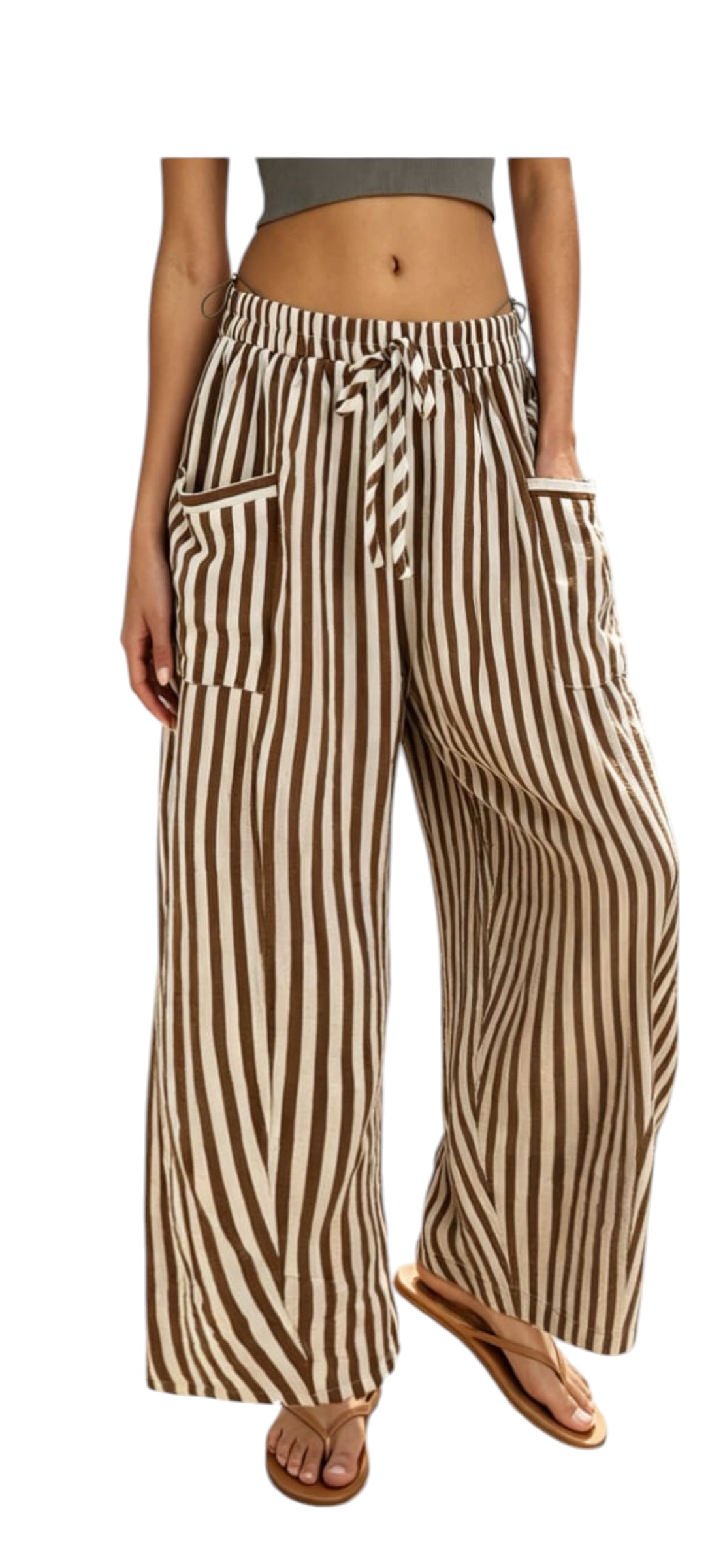Stripe Wide Leg Pants — Brown