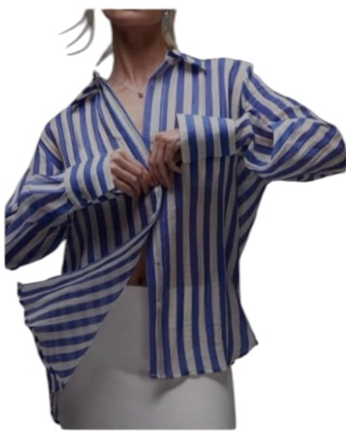 Peacocks Sheer Stripe Shirt — Blue/White
