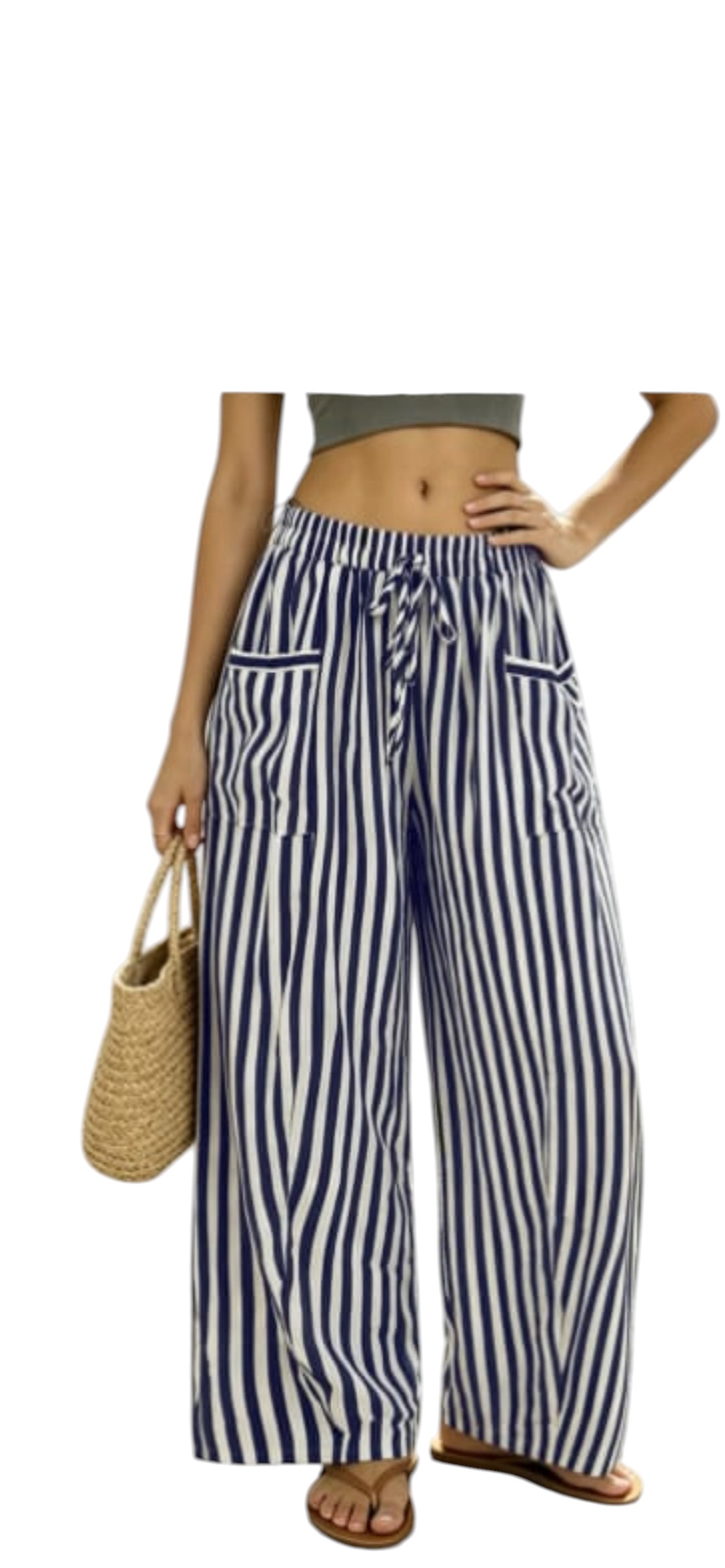 Stripe Wide Leg Pants — Navy