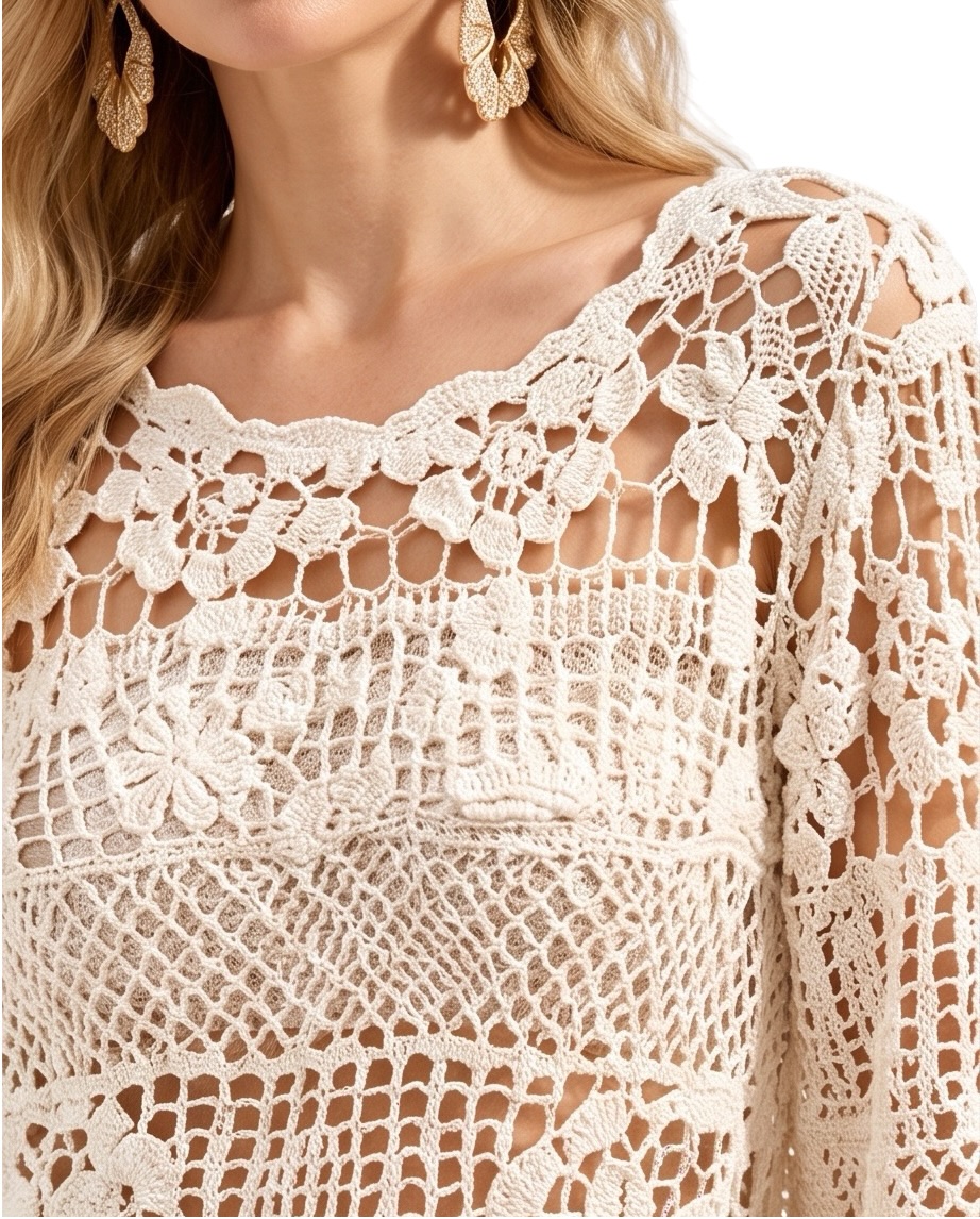 Crochet Two-Piece Set — Cream