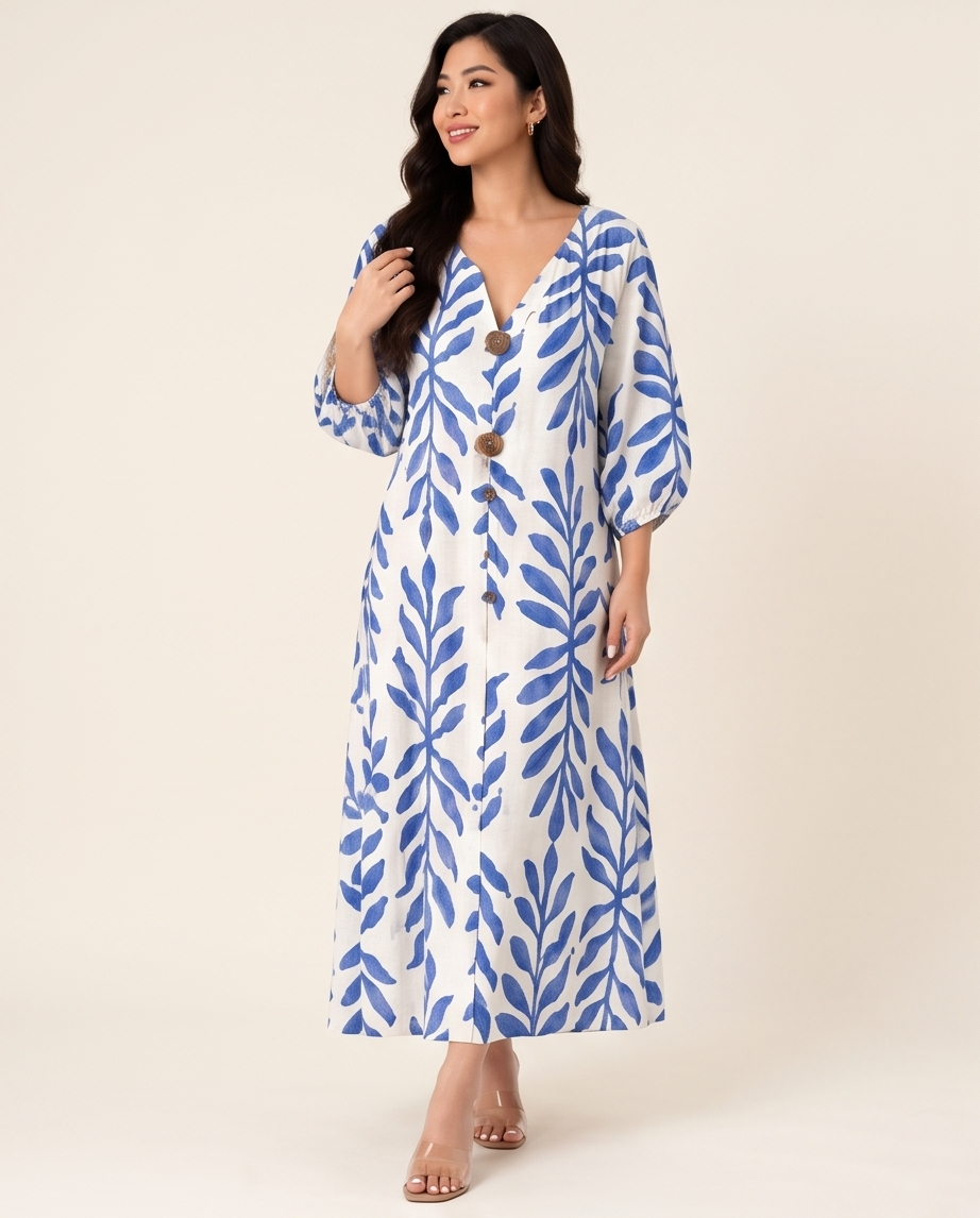Botanical print Midi dress - Blue
