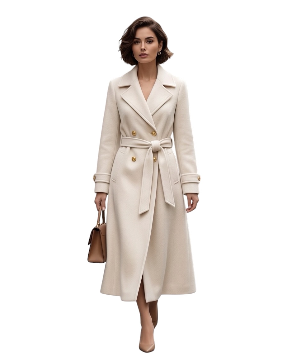 Longline Double-Breasted Coat — Cream