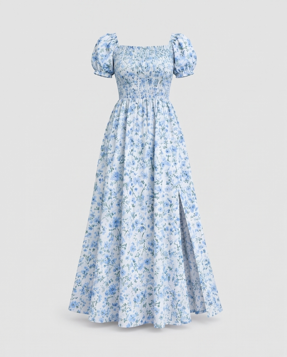 Floral off shoulder dress - Blue in Blue